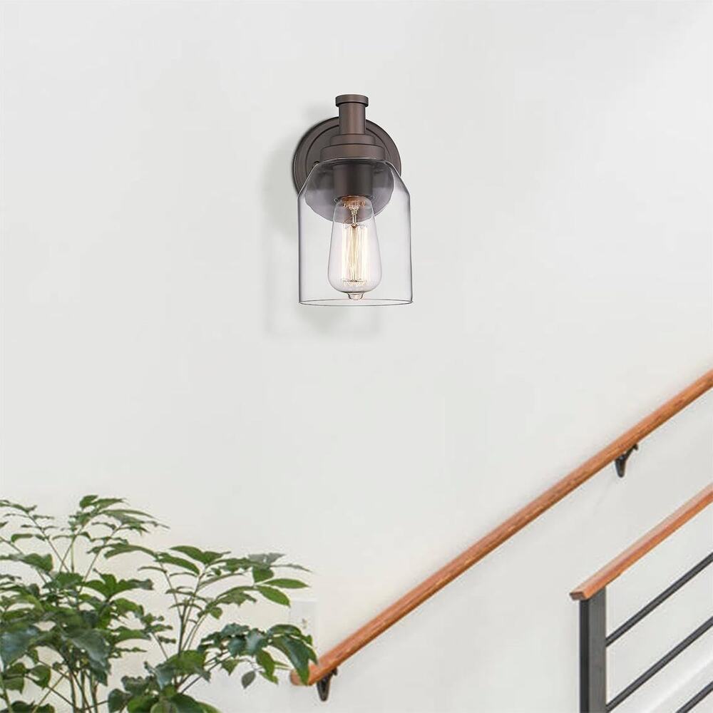 2-Pack Oil Rubbed Bronze Farmhouse Wall Sconces with Clear Glass Shades - Picture 4 of 4